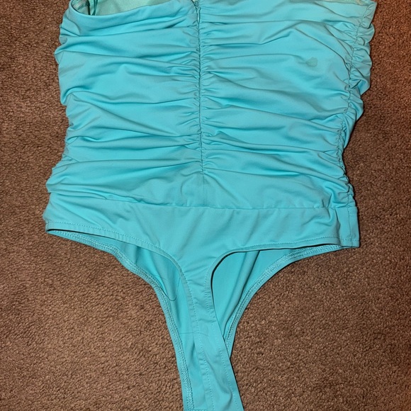 Turquoise Ruched One-Piece - Picture 3 of 3